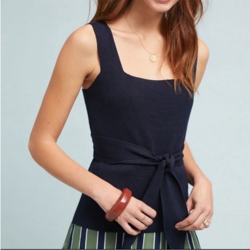 Navy Blue Anthropologie Tank with Bow